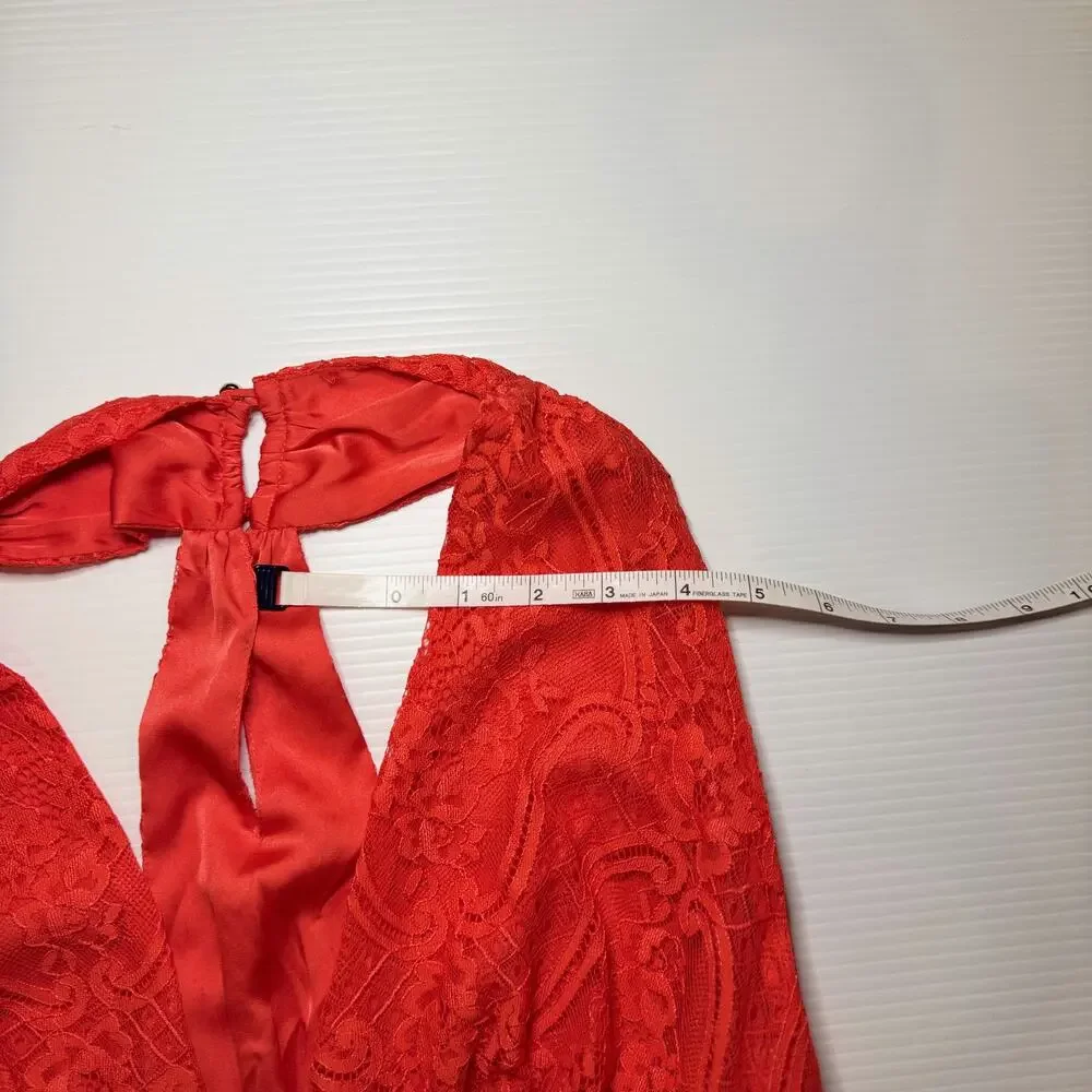 Bebe Lace Halter Peplum Top Poppy Red Women’s Small Plunge Satin Waist Y2K Party - Picture 10 of 16